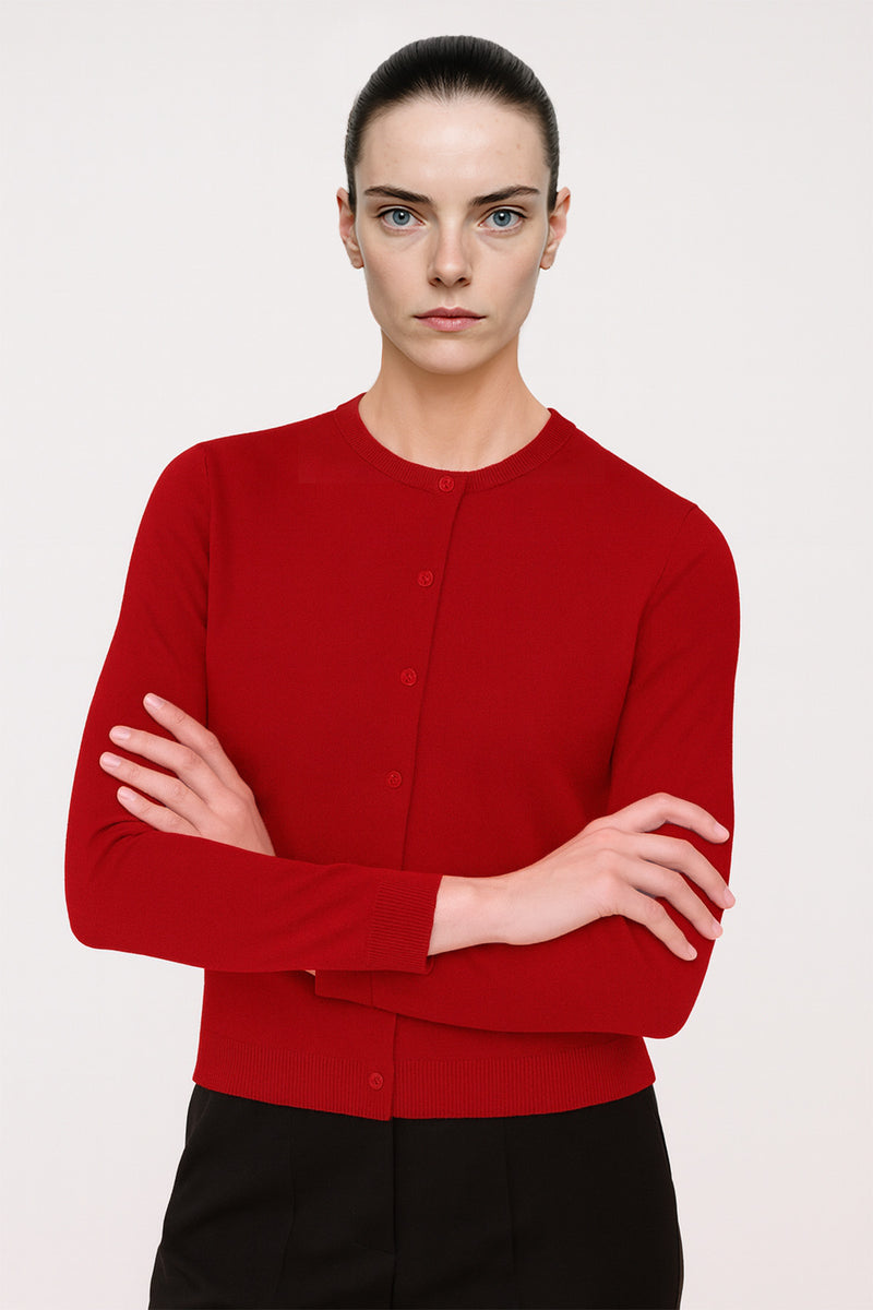 Red Bicycle Neck Buttoned Women's Cardigan