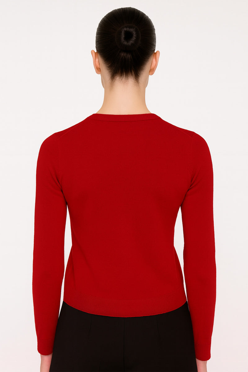 Red Bicycle Neck Buttoned Women's Cardigan