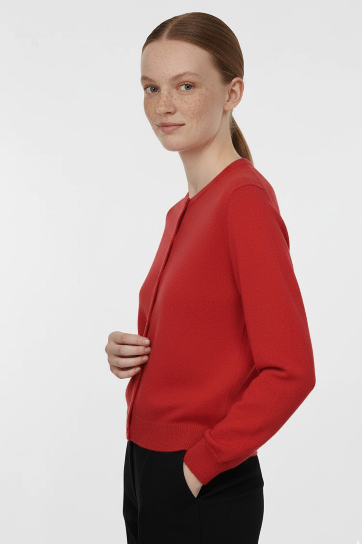 Red Bicycle Neck Buttoned Women's Cardigan