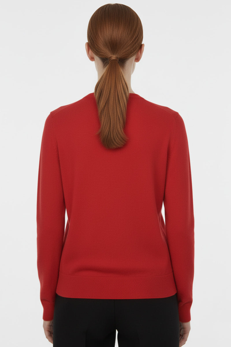 Red Bicycle Neck Buttoned Women's Cardigan