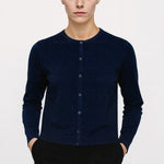 Navy Blue Button-Down Collar Women's Cardigan