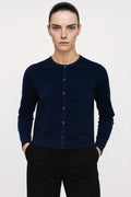 Navy Blue Button-Down Collar Women's Cardigan