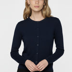 Navy Blue Button-Down Collar Women's Cardigan