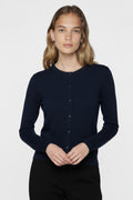 Navy Blue Button-Down Collar Women's Cardigan