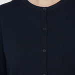 Navy Blue Button-Down Collar Women's Cardigan