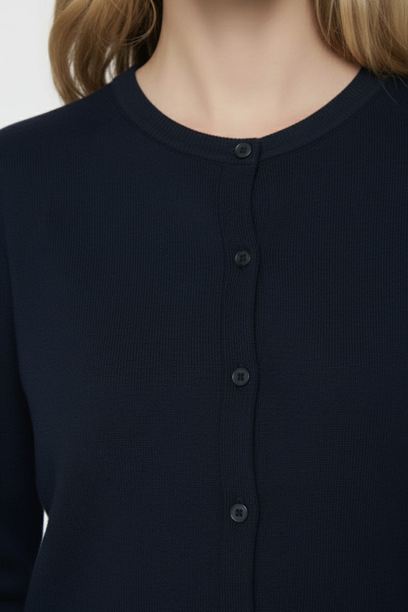 Navy Blue Button-Down Collar Women's Cardigan