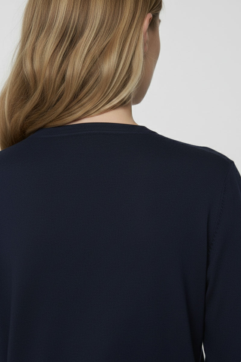 Navy Blue Button-Down Collar Women's Cardigan