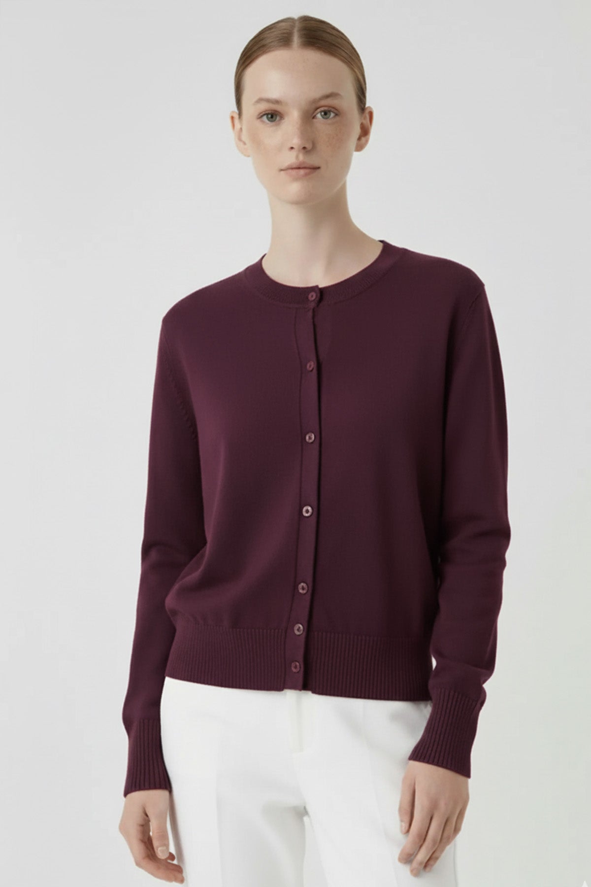 Plum Bike Collar Buttoned Women's Cardigan