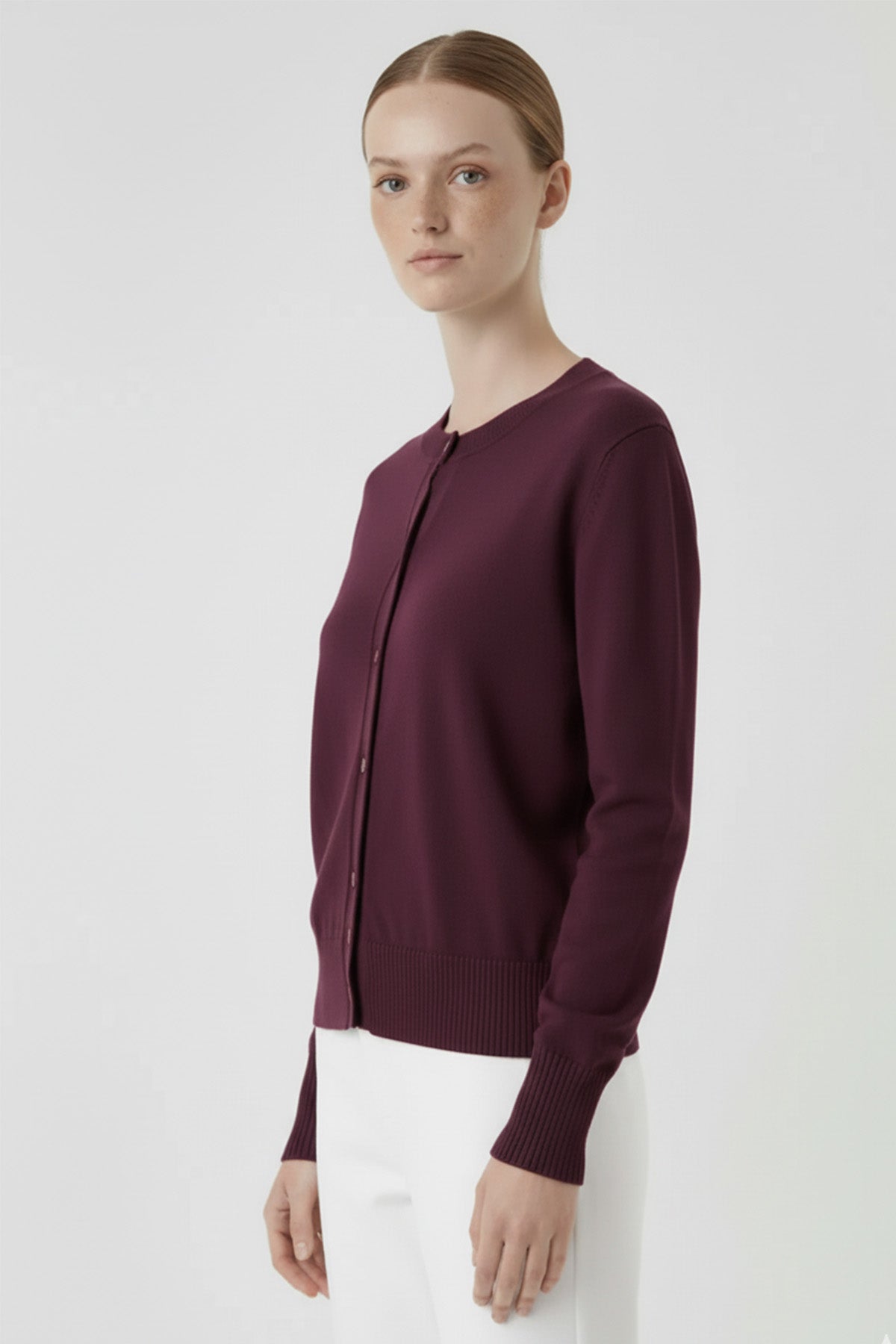 Plum Bike Collar Buttoned Women's Cardigan