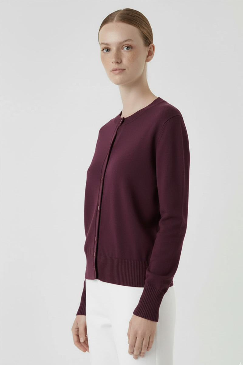 Plum Bike Collar Buttoned Women's Cardigan