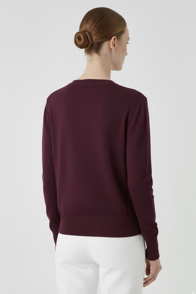 Plum Bike Collar Buttoned Women's Cardigan