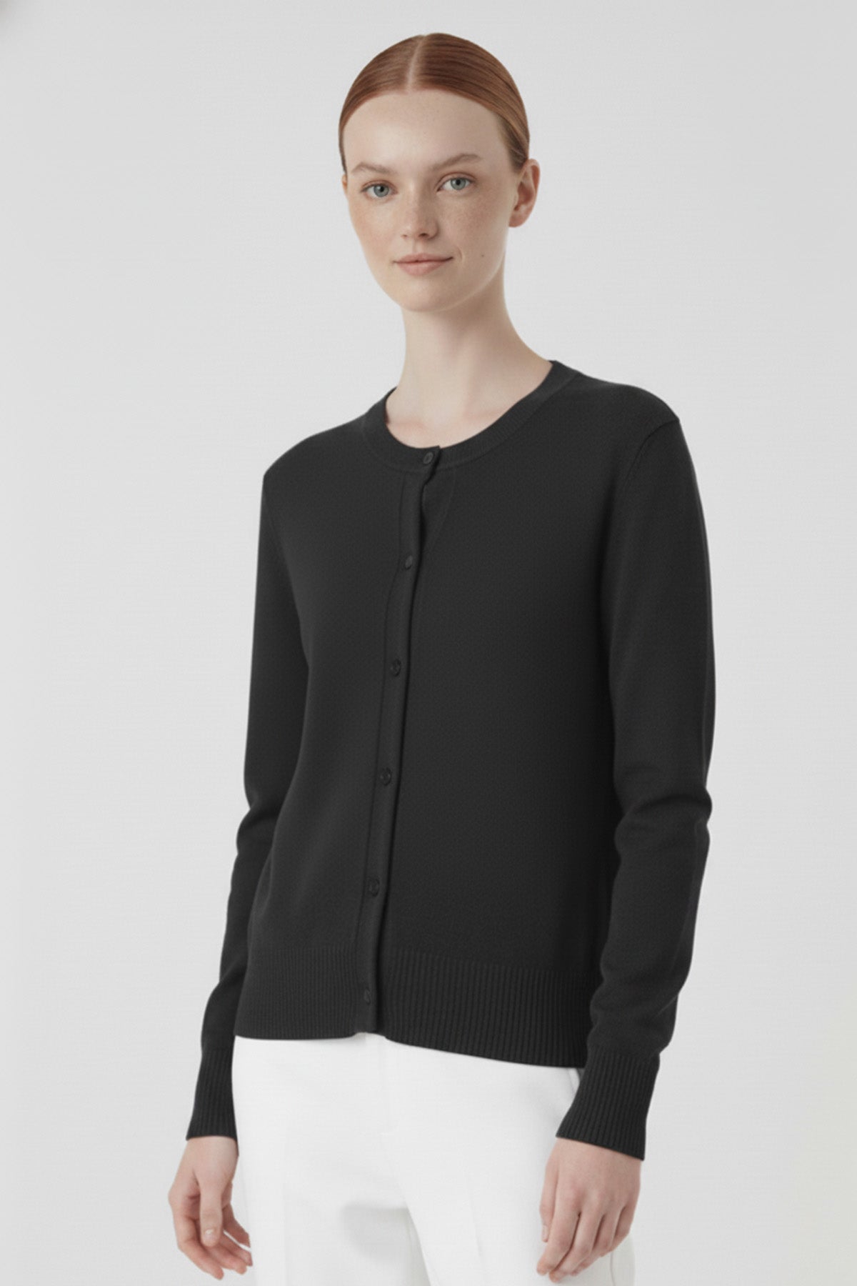 Dark Gray Women's Cardigan with Button-Up Collar