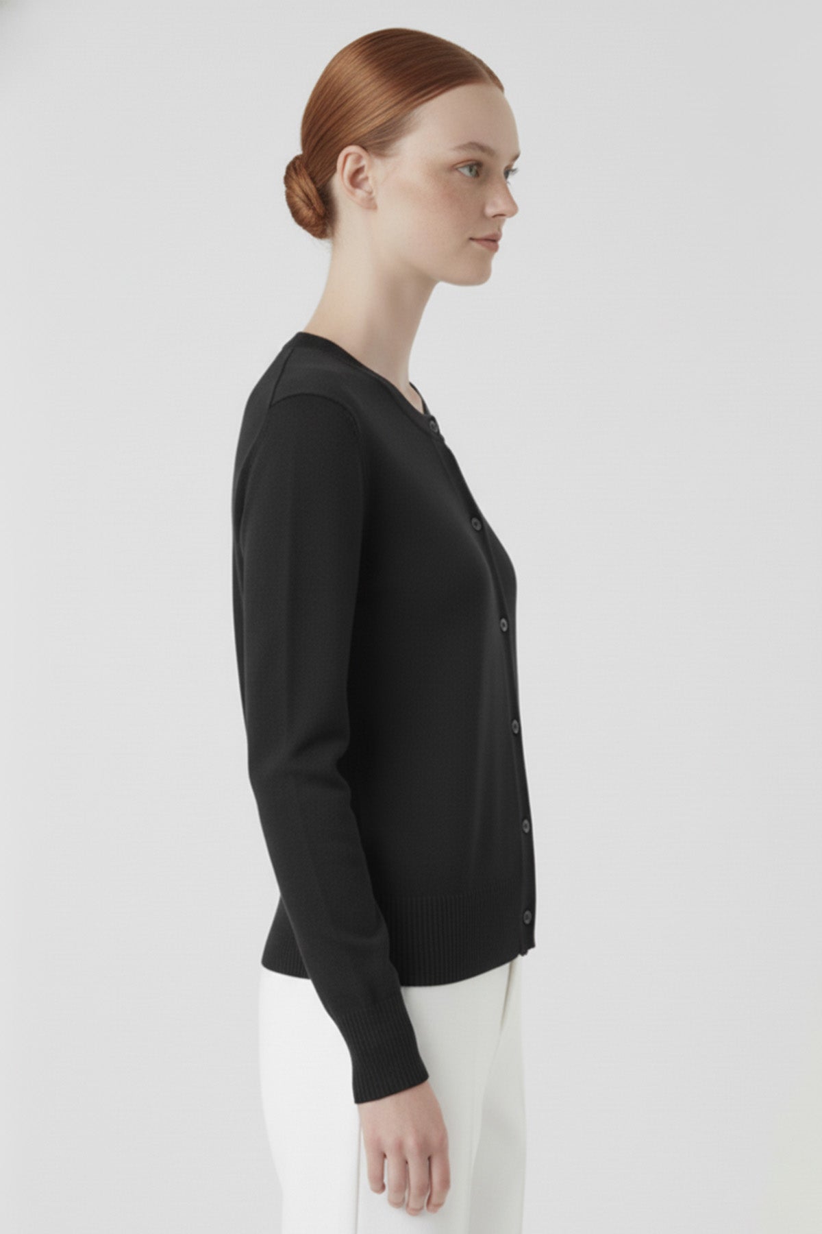 Dark Gray Women's Cardigan with Button-Up Collar