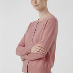 Rose-Colored Women's Cardigan with Buttoned Collar