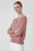 Rose-Colored Women's Cardigan with Buttoned Collar