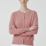 Rose-Colored Women's Cardigan with Buttoned Collar