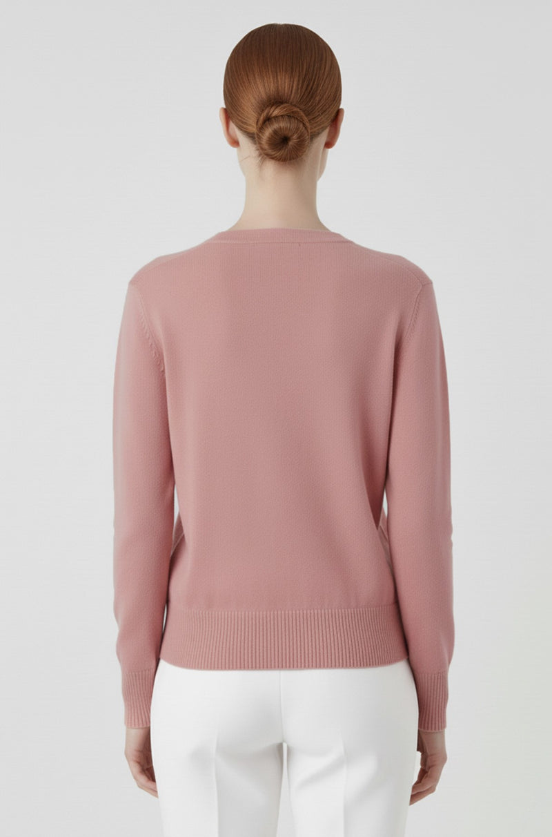 Rose-Colored Women's Cardigan with Buttoned Collar