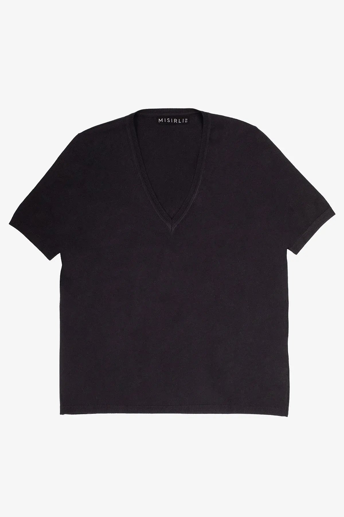 Black V-Neck Women's T-Shirt Triko Mısırlı