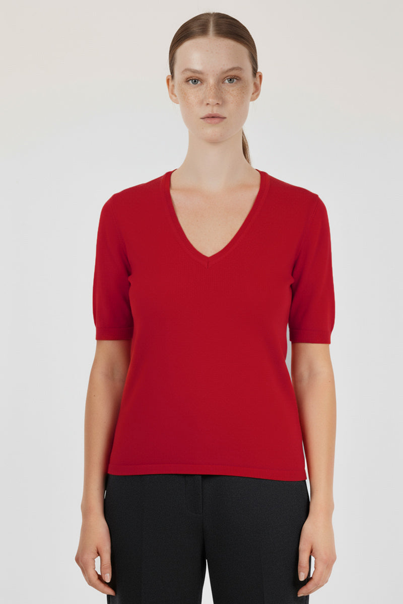Red V-Neck Women's T-Shirt