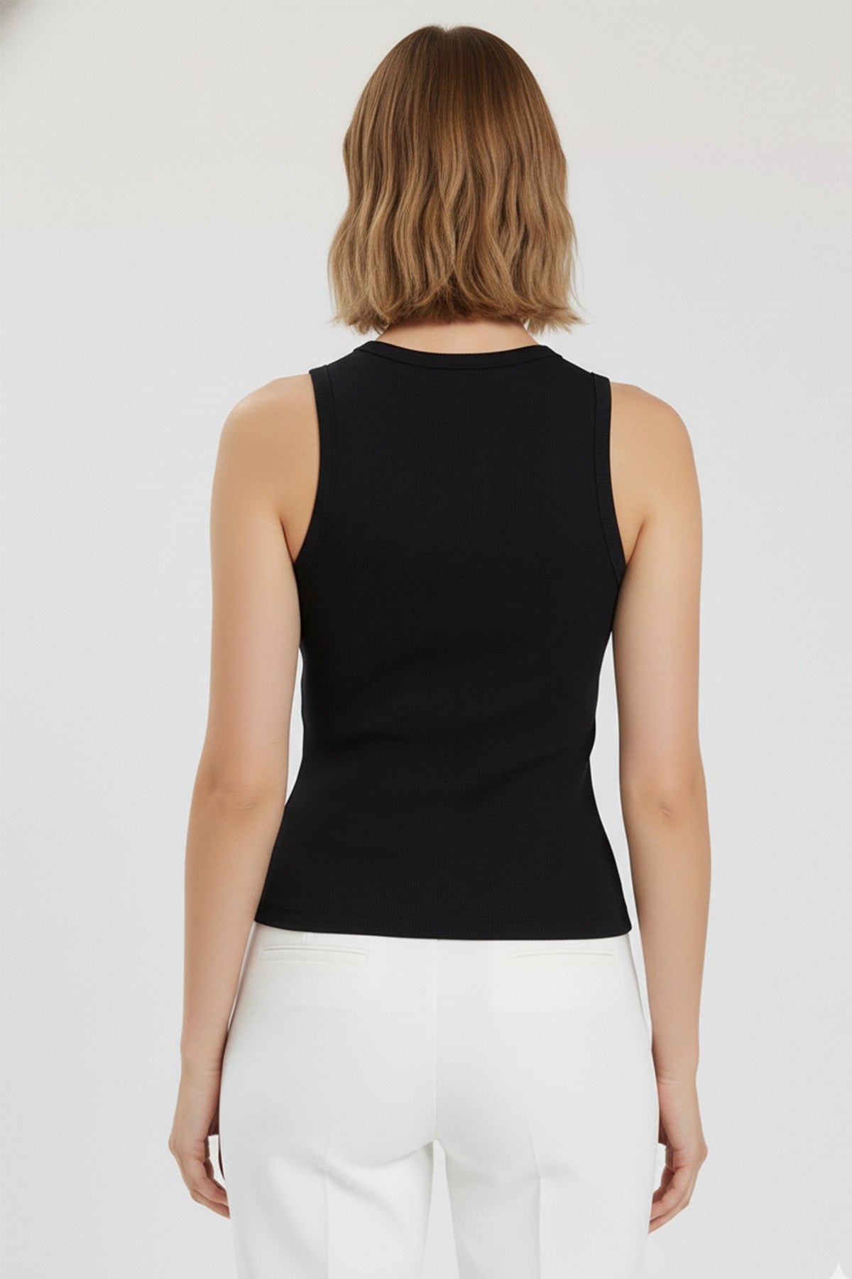 Black Crew Neck Ribbed Women's Undershirt