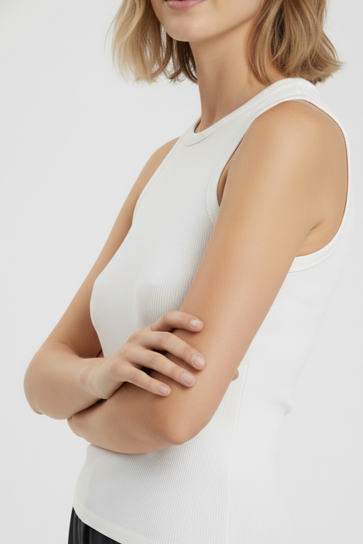 Ecru Crew Neck Ribbed Women's Undershirt