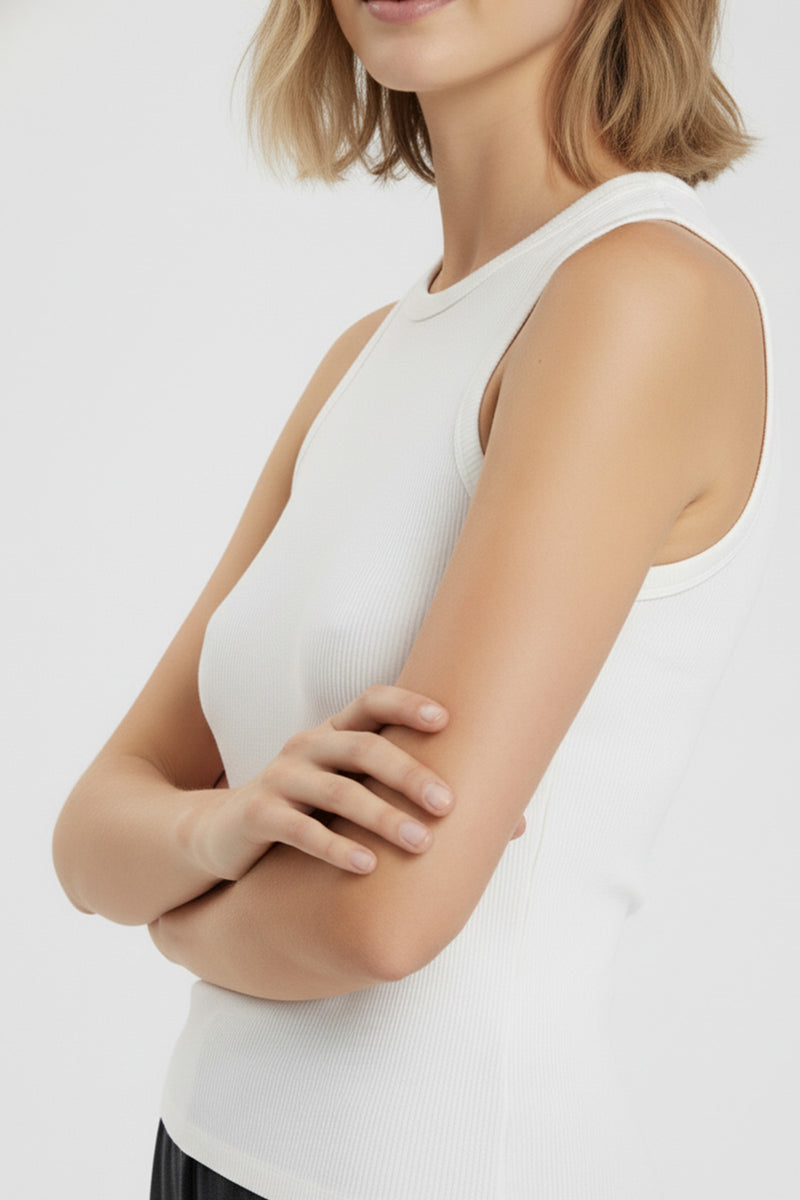 Ecru Crew Neck Ribbed Women's Undershirt