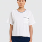 Ecru Border Detailed Short Sleeve Women's T-Shirt
