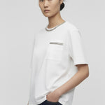 Ecru Border Detailed Short Sleeve Women's T-Shirt