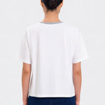 Ecru Border Detailed Short Sleeve Women's T-Shirt