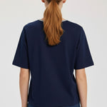 Navy Blue Bordered Short Sleeve Women's T-Shirt