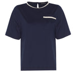 Navy Blue Bordered Short Sleeve Women's T-Shirt