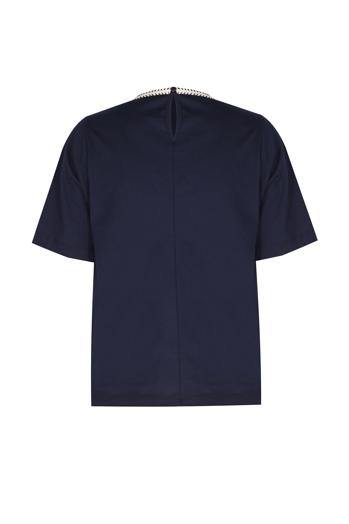Navy Blue Bordered Short Sleeve Women's T-Shirt