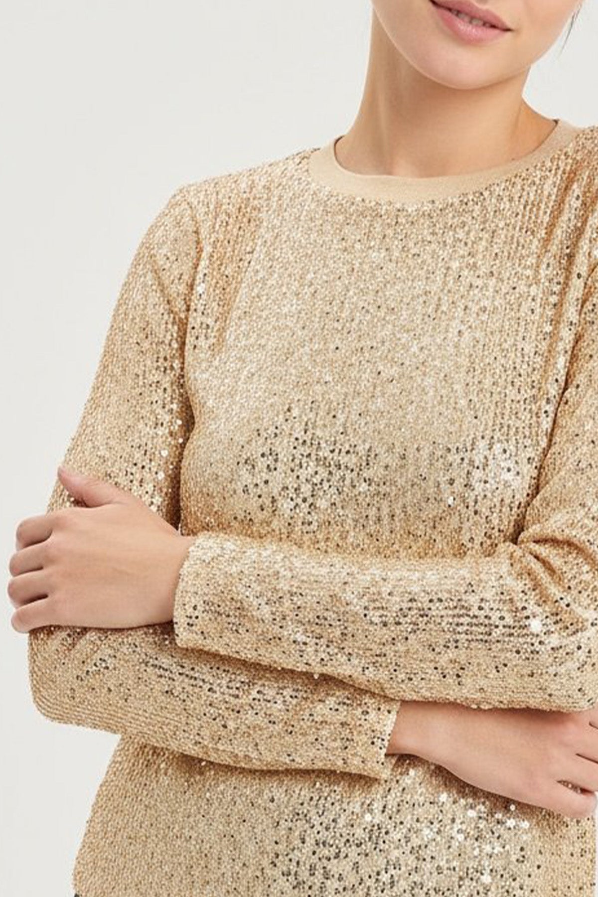 Bronze Gold Sequined Long Sleeve Blouse