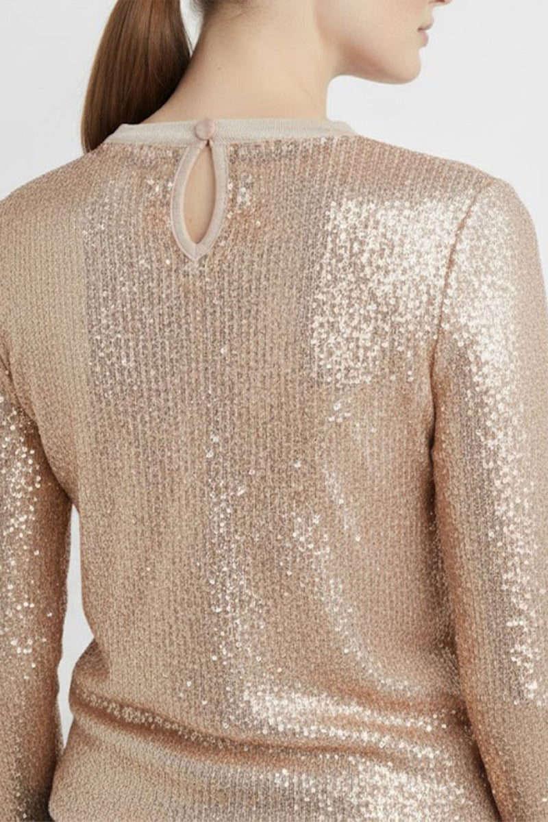 Bronze Gold Sequined Long Sleeve Blouse