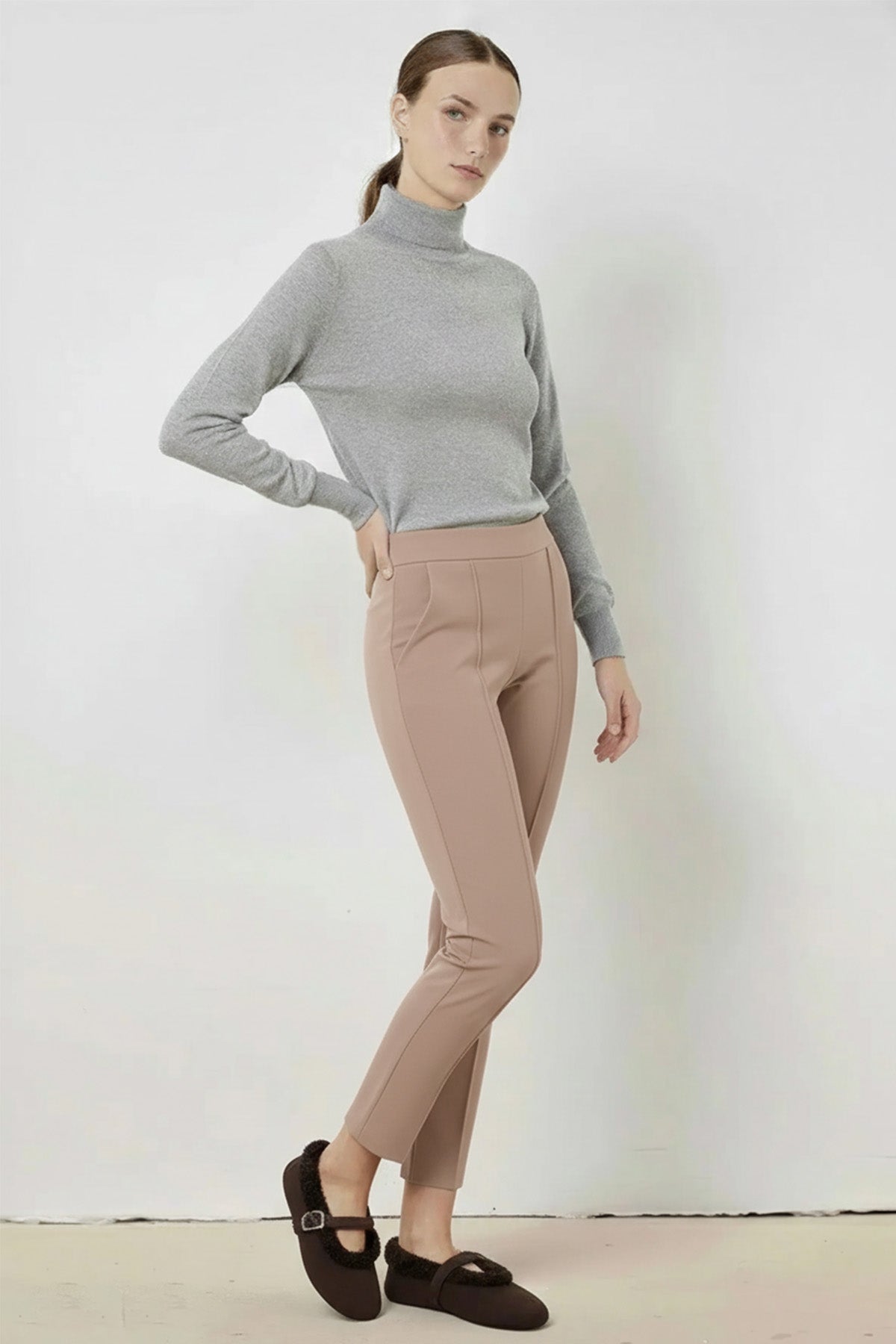 Camel Pleated Seam Women's Pants