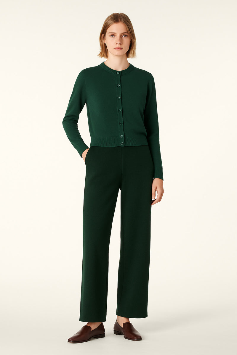 Green Cycling Neck Women's Cardigan