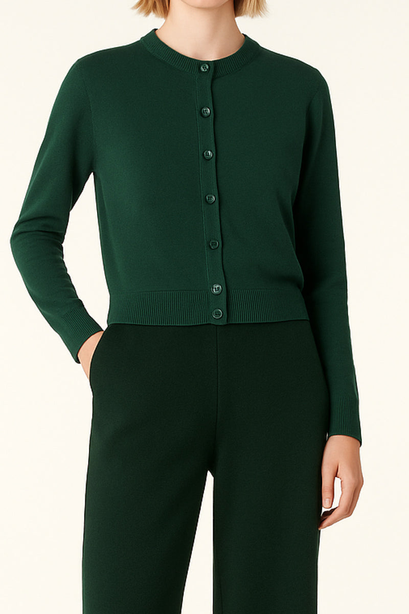 Green Cycling Neck Women's Cardigan