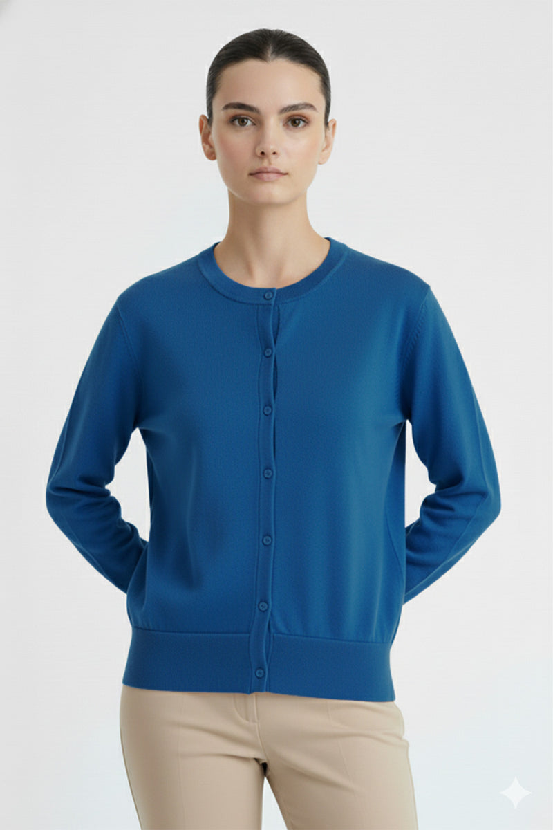 Navy Blue Crew Neck Women's Cardigan