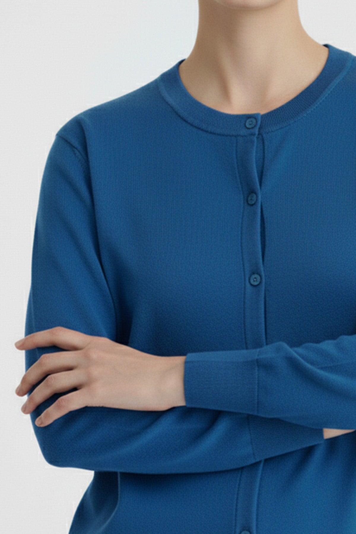 Navy Blue Crew Neck Women's Cardigan