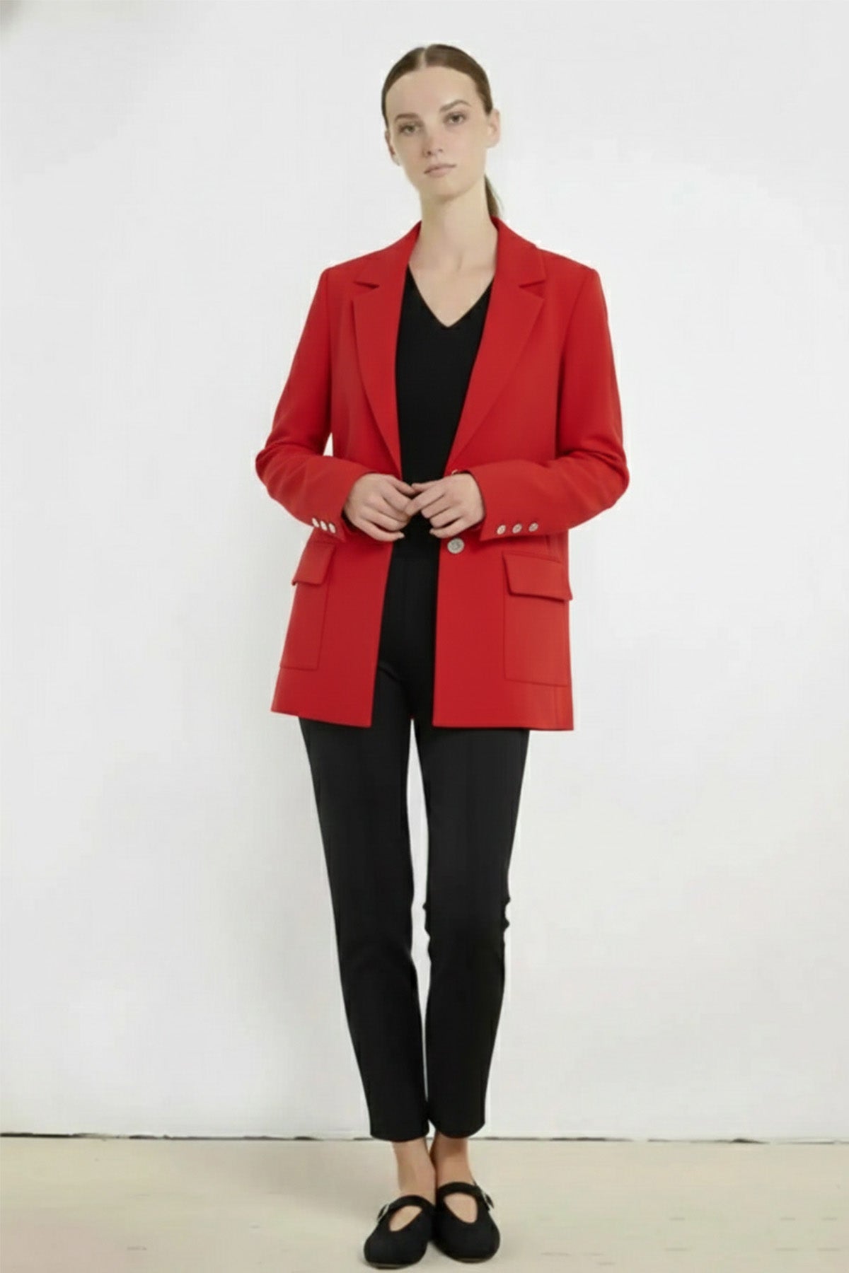 Red Knit Women's Blazer Jacket