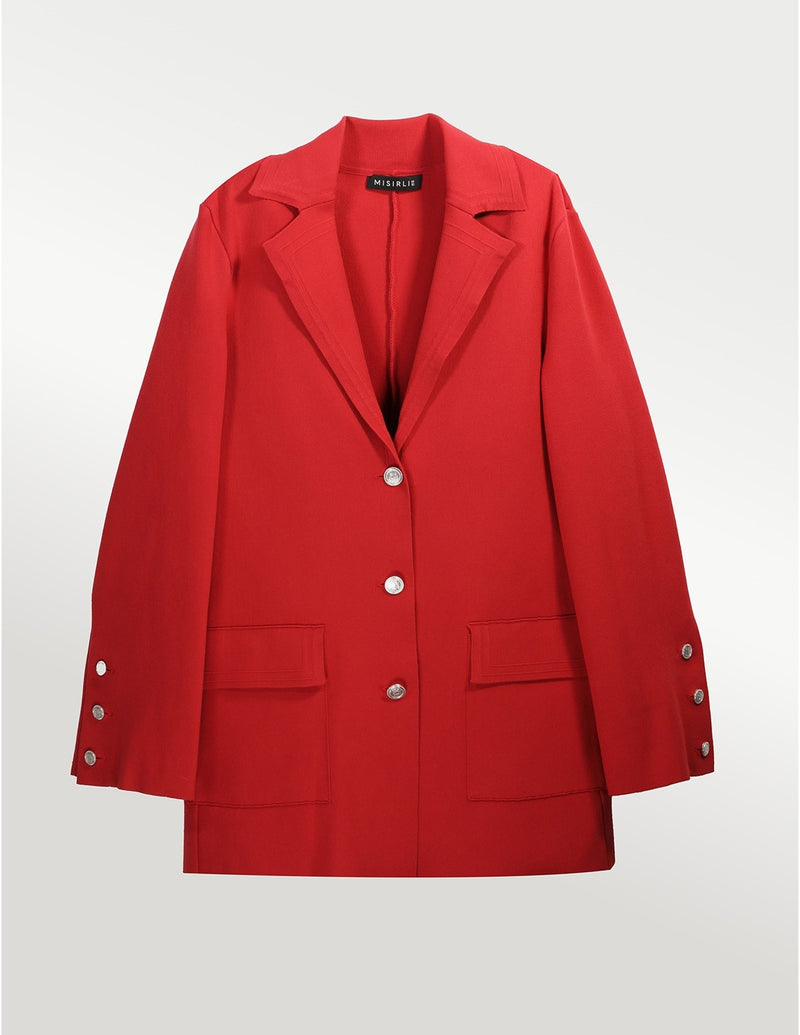 Red Knit Women's Blazer Jacket