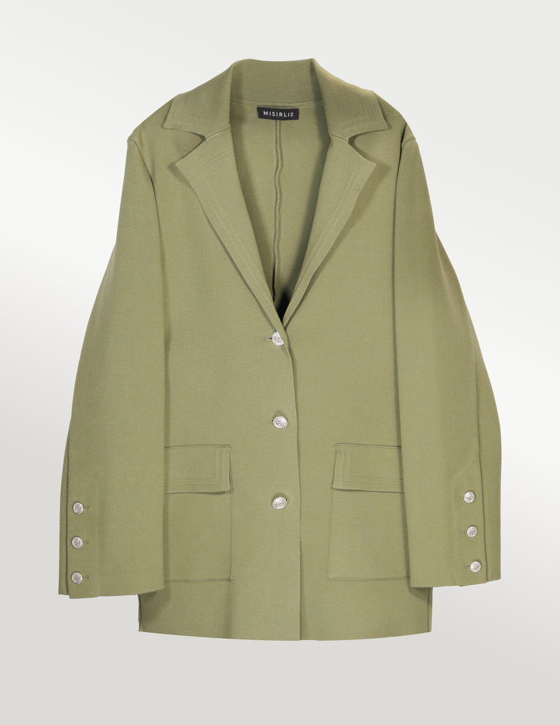 Green Knit Women's Blazer Jacket