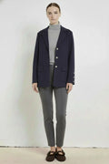 Navy Blue Knit Women's Blazer Jacket