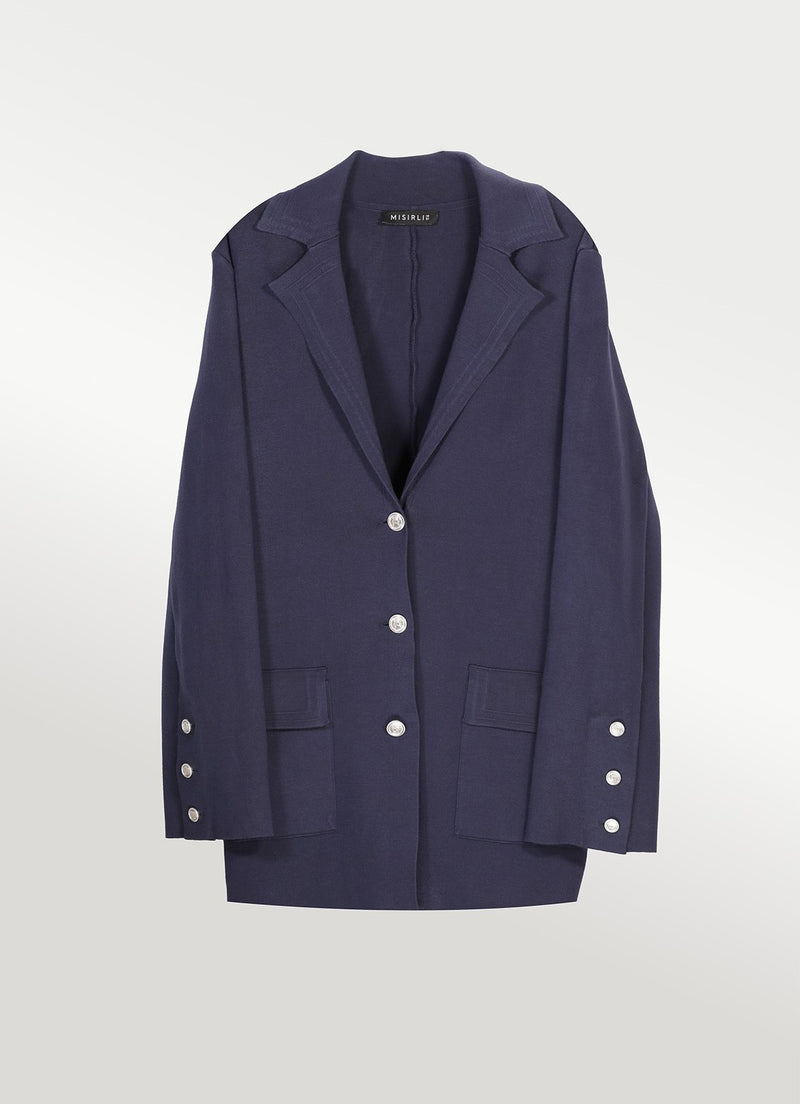 Navy Blue Knit Women's Blazer Jacket
