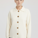 Open Beige Button-Down Collar Women's Jacket