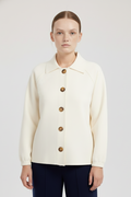 Open Beige Button-Down Collar Women's Jacket