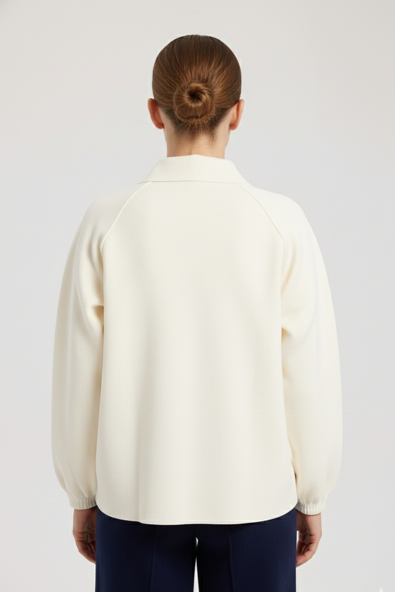 Open Beige Button-Down Collar Women's Jacket