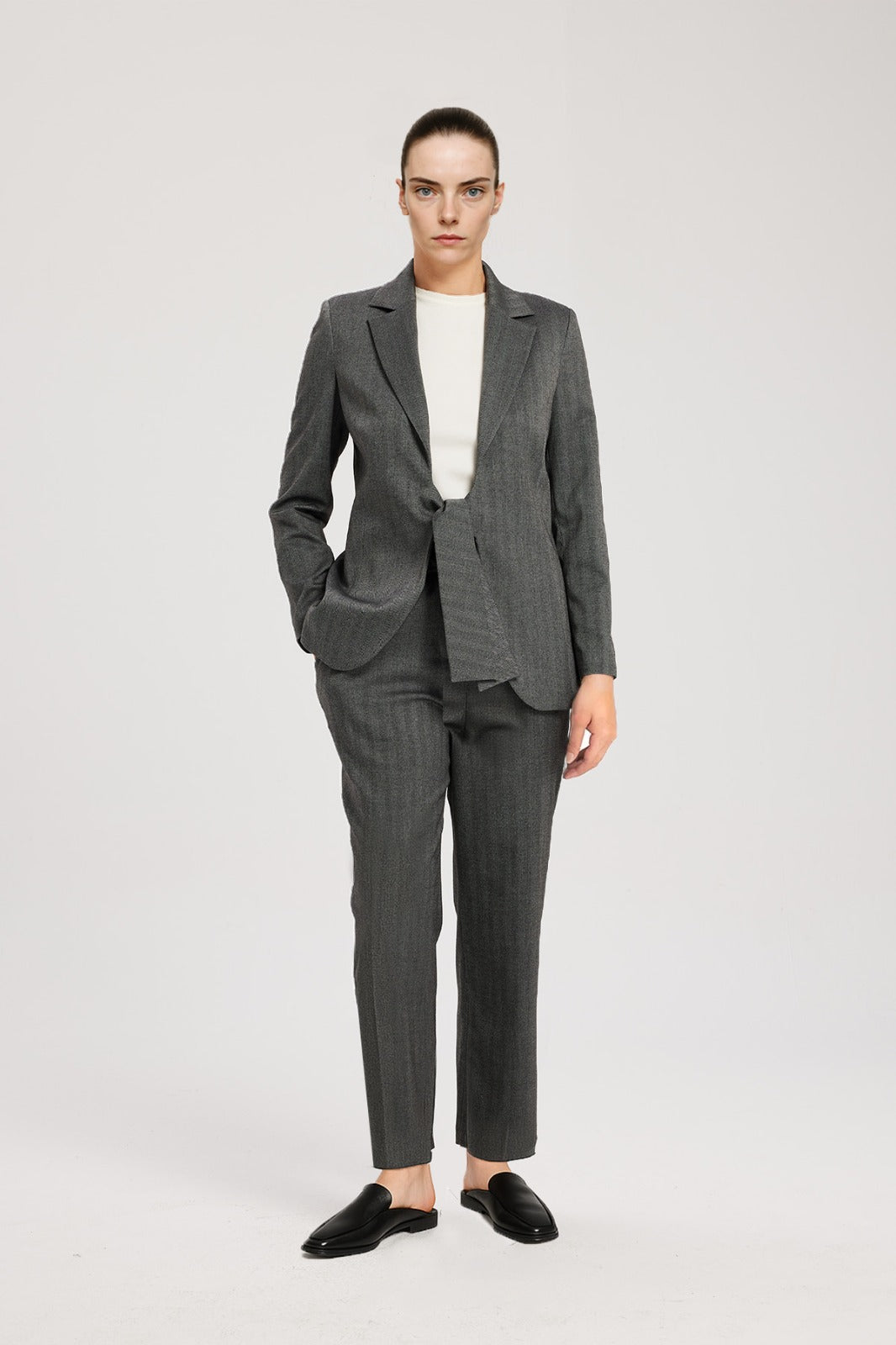 Dark Gray Front Tie Detail Women's Jacket