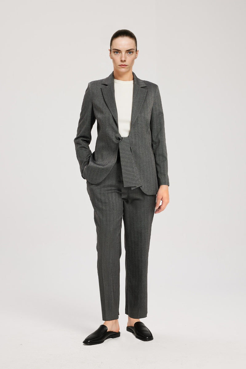 Dark Gray Front Tie Detail Women's Jacket