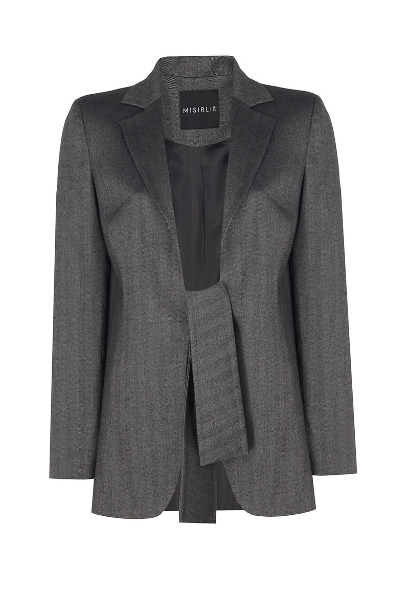 Dark Gray Front Tie Detail Women's Jacket